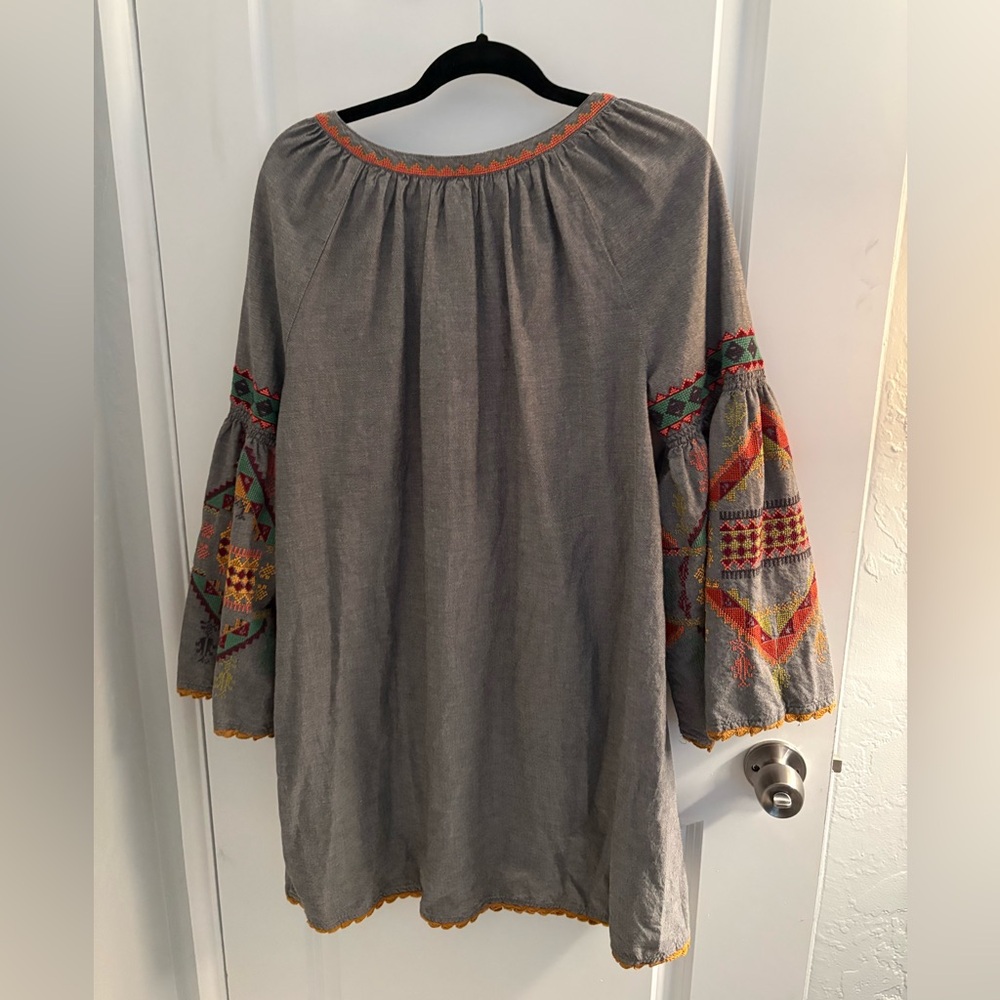 Uncle Frank Gray Long-Sleeve Embroidered Dress with Multicolor Accents Size L - Picture 6 of 8